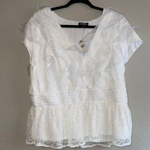 Express Brand New Women’s White Dressy Ruffle Blouse Top Size XL